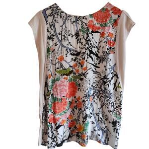 Cotton Daisy Top with Asian Inspired Print and Cap Sleeves Size Large